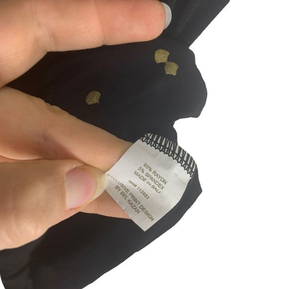 Bel Kazan Black Gold Micro Print Tapered Waist V Neck Dress Small - Picture 6 of 12